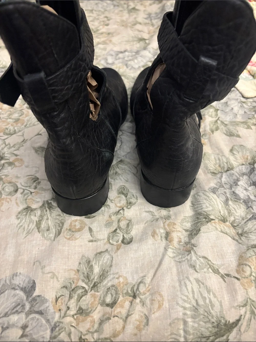 Philosophy Black Textured Leather Buckle Ankle Boots